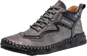 Men's Boots High Top Water Proof Round Toe Laced Up Casual Shoes Trendy and Versatile Vintage Leather British Stylish Workwear Boots Korean Trend Sports Shoes