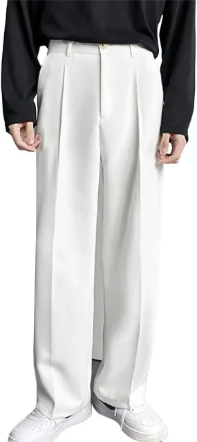 Men's Business Dress Suit Pants Baggy Pleated Front Trousers Plain Fashion Outdoor Straight Wide Leg Slacks