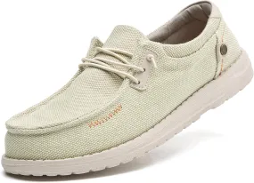 Men's Canvas Slip on Shoes Casual Hands Free Loafers Breathable Stretch Easy Walking Slip-Ons Lightweight Soft Boat Shoes