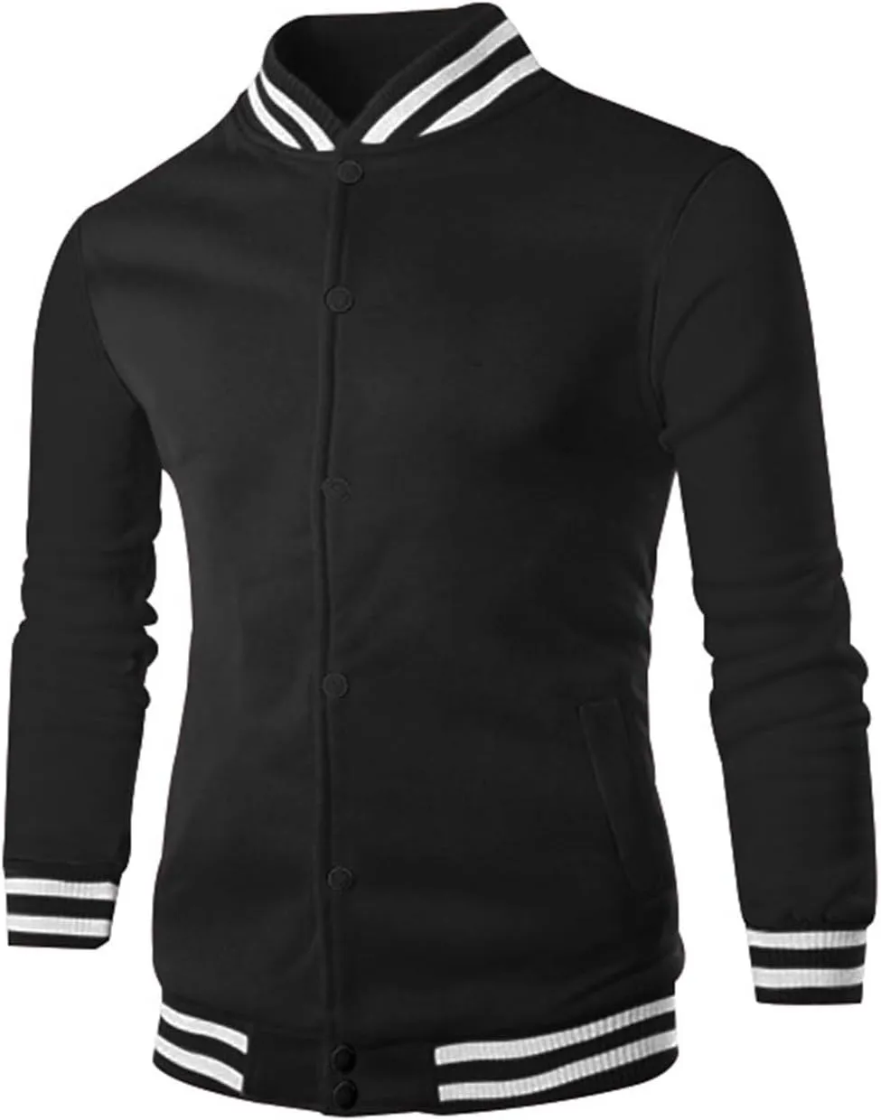 Men's Casual Varsity Jacket Classic Fit Vintage Buckle Jackets Lightweight Button Down Collarless Bomber Jackets