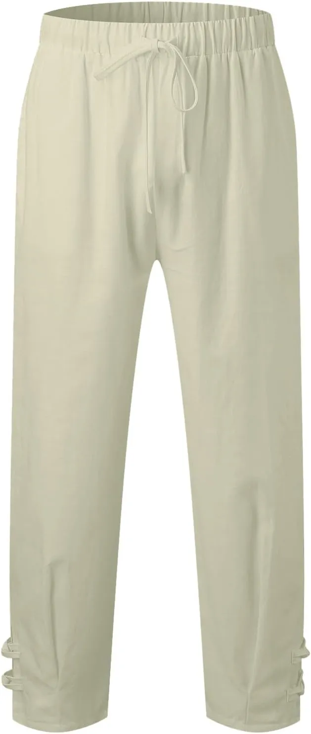 Men's Cotton Linen Pants 2024 Solid Color Harem Pants Casual Capri Pants/Trousers Lightweight Loose Beach Summer