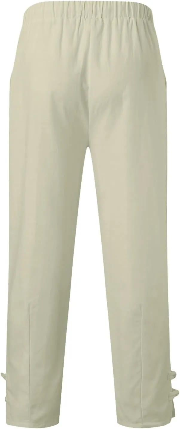 Men's Cotton Linen Pants 2024 Solid Color Harem Pants Casual Capri Pants/Trousers Lightweight Loose Beach Summer