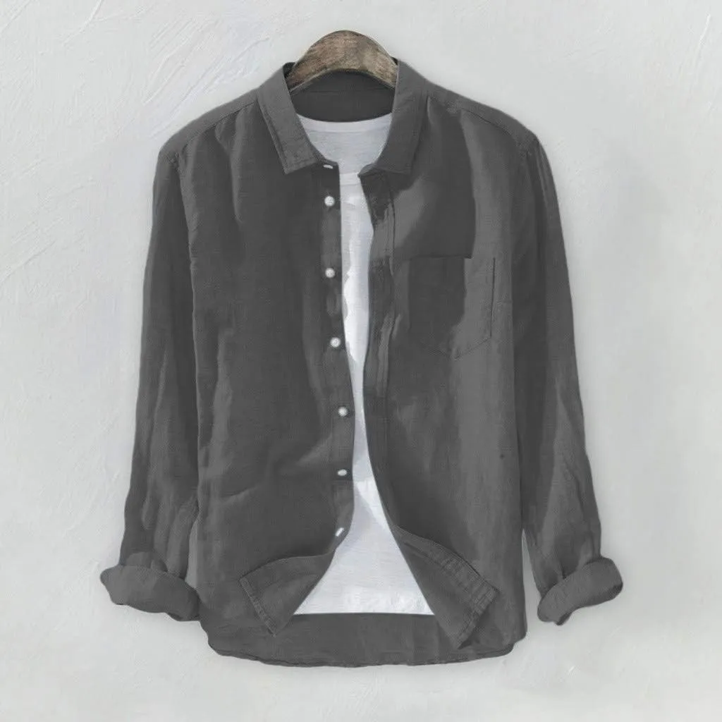 Mens Cotton Linen Shirts Casual Beach Shirts Summer Long Sleeve Shirts Big and Tall Button Down Shirts with Pockets