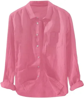 Mens Cotton Linen Shirts Casual Beach Shirts Summer Long Sleeve Shirts Big and Tall Button Down Shirts with Pockets