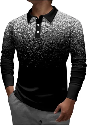 Men's Cotton Shirt Lapel Long Sleeve Printed Casual Top Loose Sports Lapel Shirt