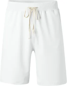 Men's Cotton Shorts 7 Inch Inseam Lightweight Stretch Drawstring Golf Shorts Casual Outdoor Work Shorts