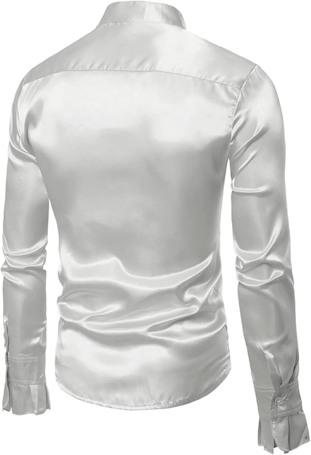 Mens Dress Shirts Long Sleeve Ruffled Shirt Satin Silk Dancing Shirt Disco Button Down Tops for Party Prom Nightclub