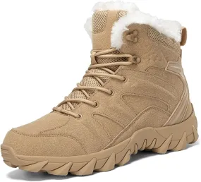 Men's Hiking Boots Military, Men Comfortable Thickened Winter Fur Lining Warm Mid-Top Security Combat Combat Boots, Waterproof Military Work Boots, for Outdoor Athletic Cold Weather