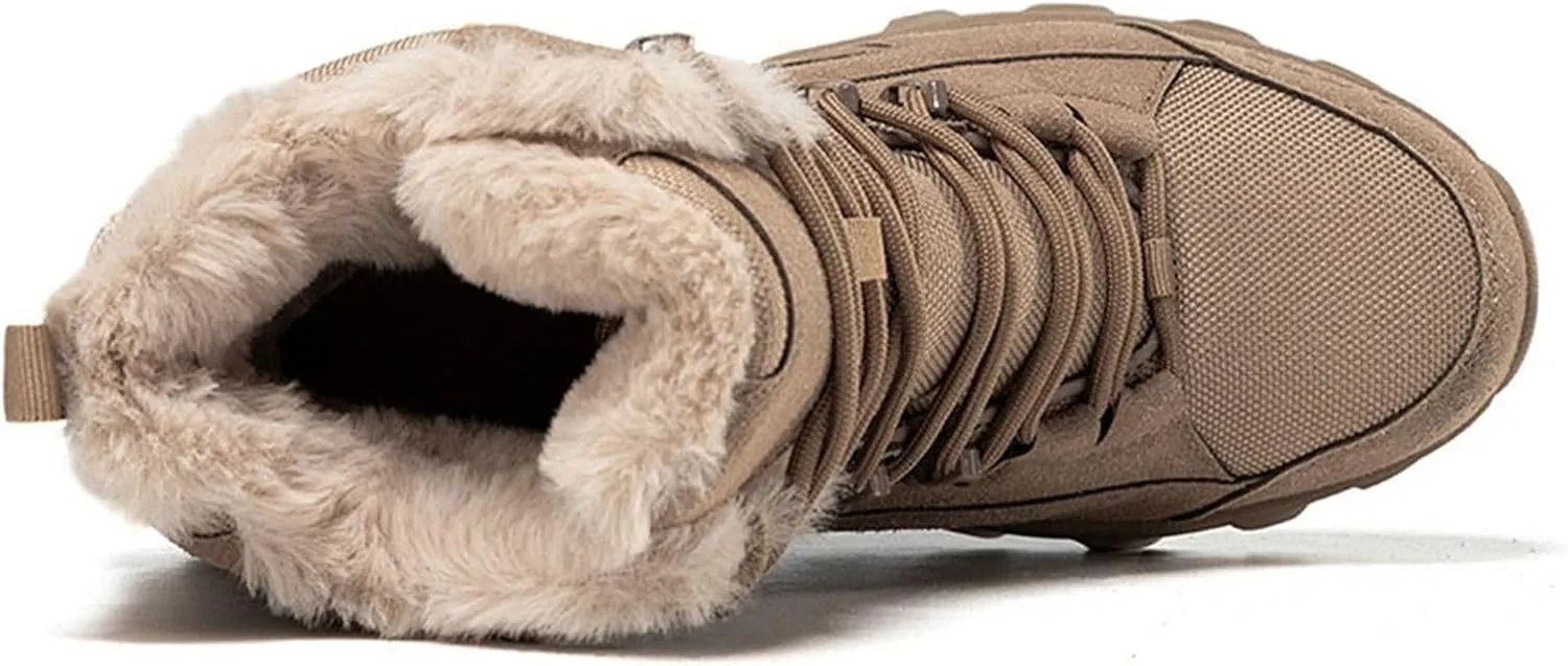 Men's Hiking Boots Military, Men Comfortable Thickened Winter Fur Lining Warm Mid-Top Security Combat Combat Boots, Waterproof Military Work Boots, for Outdoor Athletic Cold Weather
