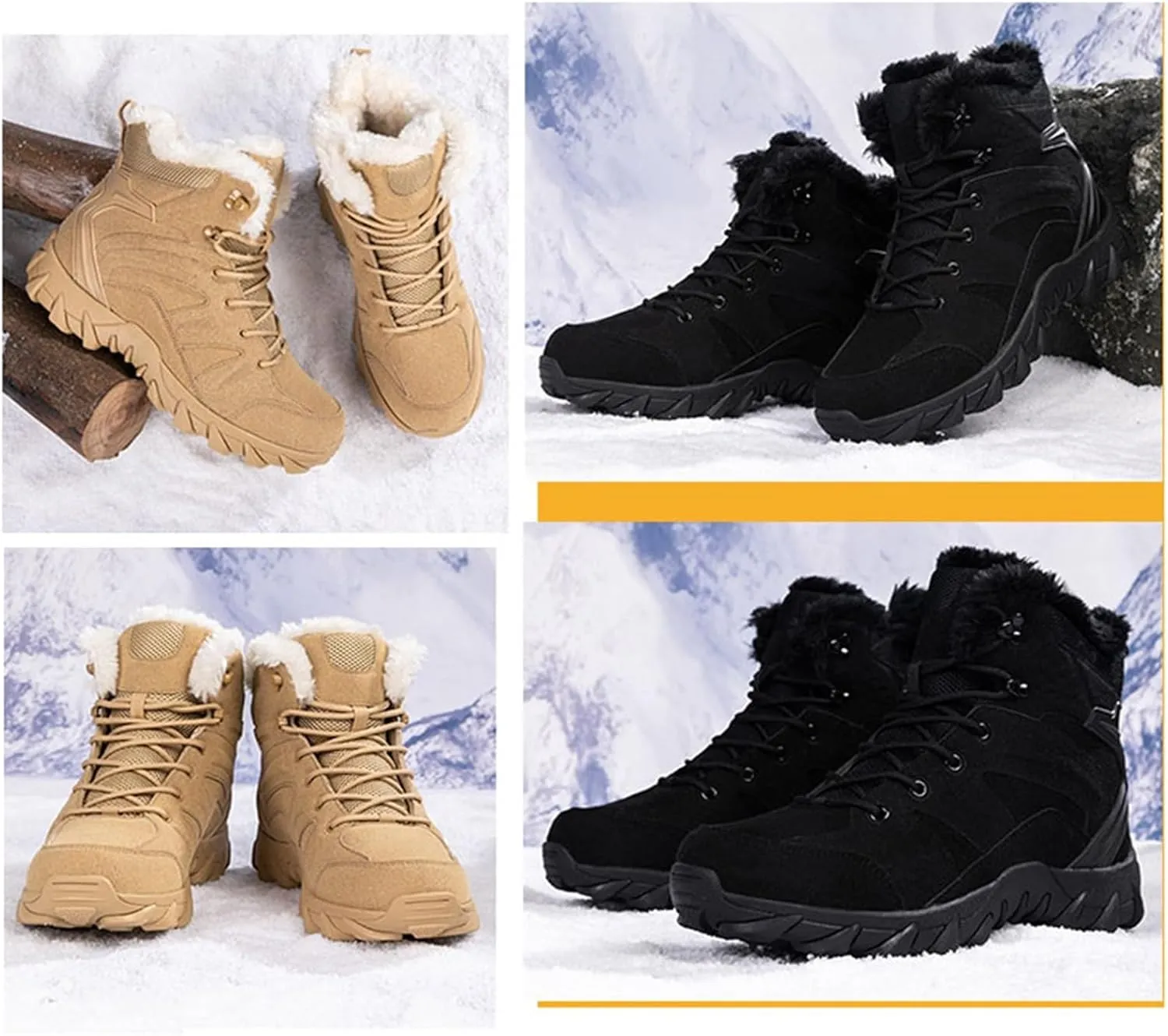 Men's Hiking Boots Military, Men Comfortable Thickened Winter Fur Lining Warm Mid-Top Security Combat Combat Boots, Waterproof Military Work Boots, for Outdoor Athletic Cold Weather
