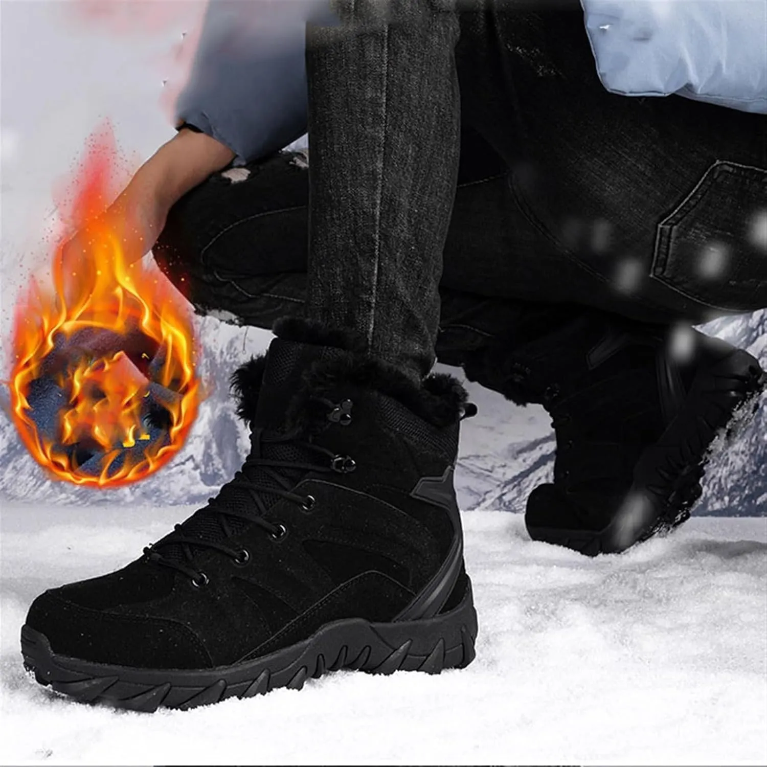 Men's Hiking Boots Military, Men Comfortable Thickened Winter Fur Lining Warm Mid-Top Security Combat Combat Boots, Waterproof Military Work Boots, for Outdoor Athletic Cold Weather
