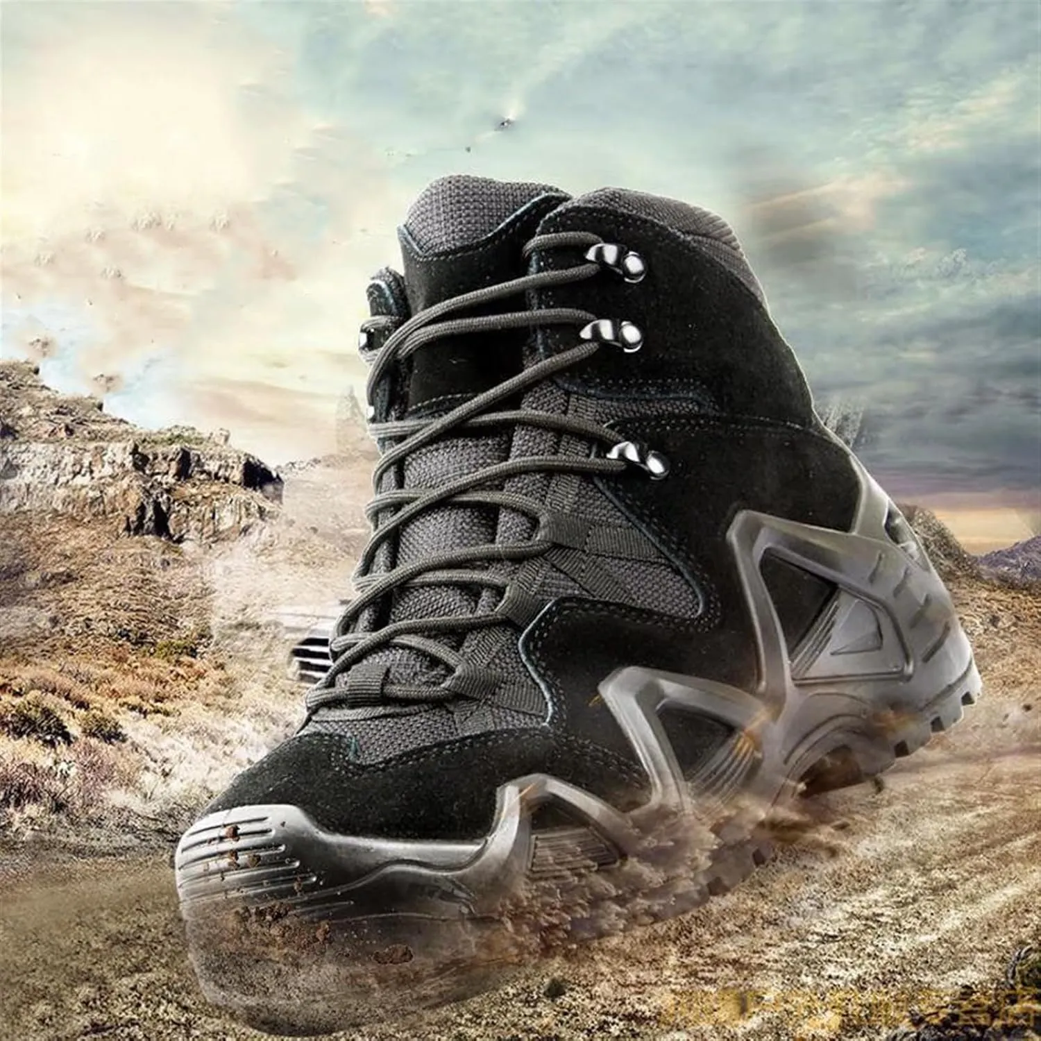 Mens Hiking Combat Boots, Mens Waterproof Lace Up Breathable Mid Top Combat Tactical Boots, Lightweight and Casual Tactical Safety Shoes, for Backpacking Outdoor Hiking