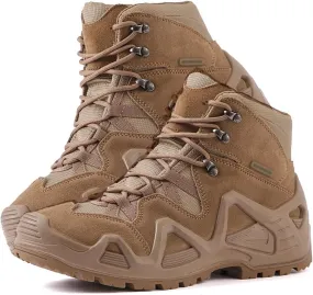 Mens Hiking Combat Boots, Mens Waterproof Lace Up Breathable Mid Top Combat Tactical Boots, Lightweight and Casual Tactical Safety Shoes, for Backpacking Outdoor Hiking
