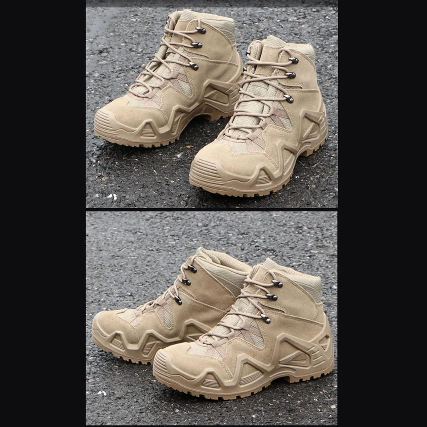 Mens Hiking Combat Boots, Mens Waterproof Lace Up Breathable Mid Top Combat Tactical Boots, Lightweight and Casual Tactical Safety Shoes, for Backpacking Outdoor Hiking
