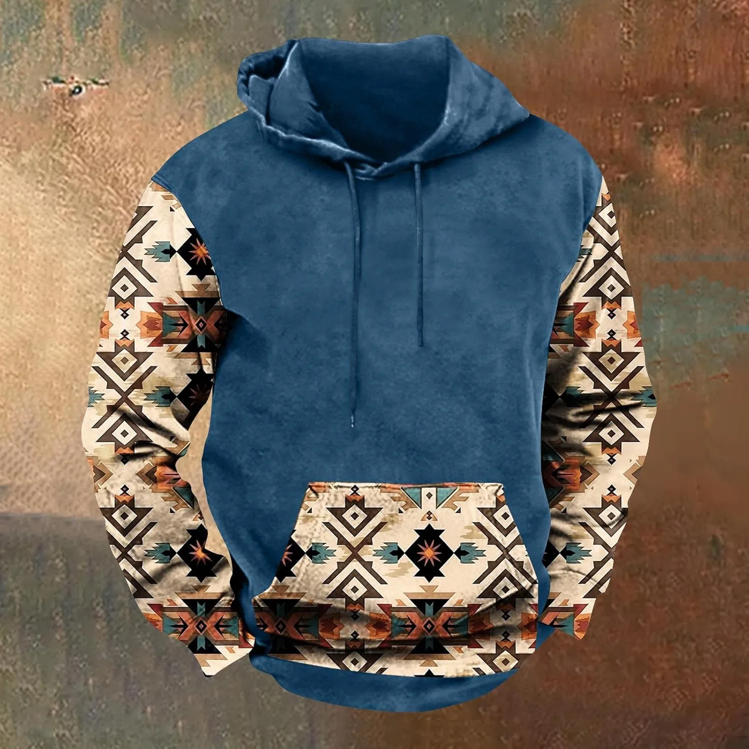 Mens Hoodies Pullover Western Aztec Ethnic Hooded Long Sleeve Sweatshirt Vintage Loose Casual Hoodie with Pockets