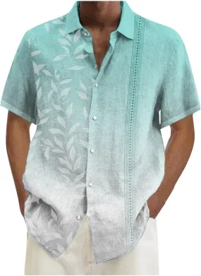 Men's Linen Shirts Short Sleeve Hawaiian Summer Button down T Shirts Vacation Beach Tops Casual Plus Size Tops