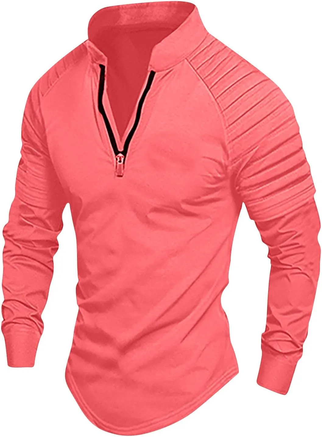 Men's Outdoor Shirts Stand Collar Long Sleeve Zip Shirts Muscle Fit Quick-Dry Stretch Tops Casual Sports Gym T-Shirt