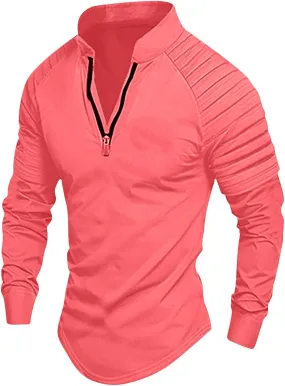 Men's Outdoor Shirts Stand Collar Long Sleeve Zip Shirts Muscle Fit Quick-Dry Stretch Tops Casual Sports Gym T-Shirt