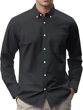 Mens Oxford Shirts Long Sleeve Wrinkle Free Regular Fit Dress Shirt Button Down Collar Polo Casual Business Tops Tee