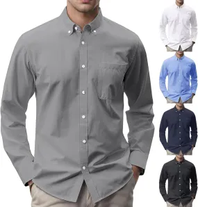 Mens Oxford Shirts Long Sleeve Wrinkle Free Regular Fit Dress Shirt Button Down Collar Polo Casual Business Tops Tee