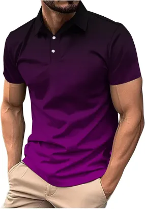 Mens Polo Shirts Short Sleeve Sport Golf Tennis T Shirt Quick Dry Athletic Workout Polo Shirt Gradient Blouse