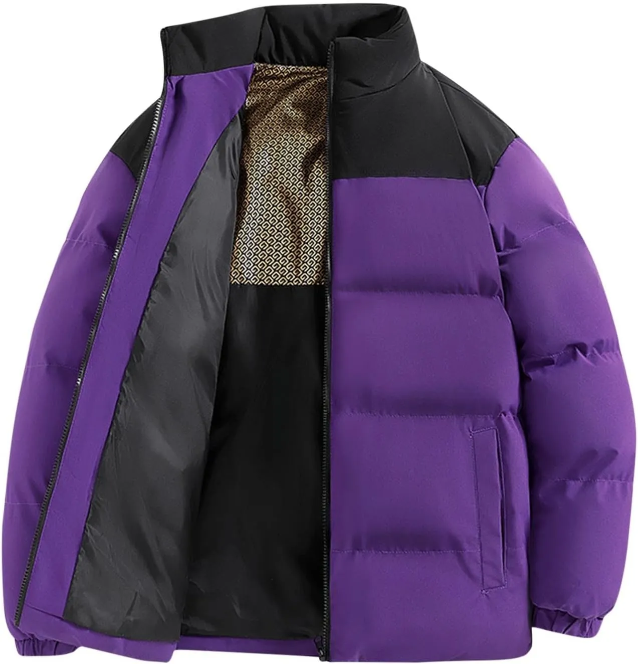 Men's Puffer Jackets Lightweight Warm Windproof Coat Winter Water-Repellent Windbreaker Stand Collar Quilted Jacket