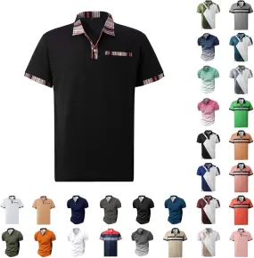 Mens Resort Wear 2025 Polyester Polo Shirts Short Sleeve Casual Summer Shirts Classic Collared Golf Shirt with Pocket