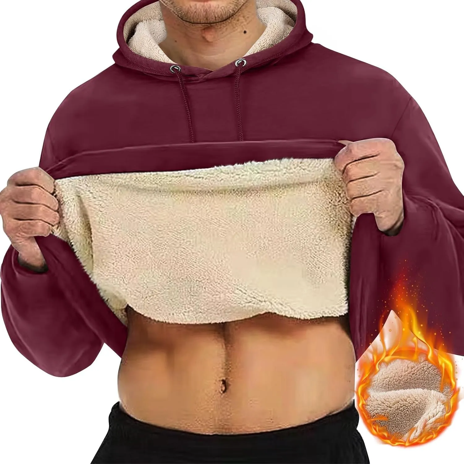 Mens Sherpa Fleece Lined Hoodie Winter Warm Heavyweight Thick Hooded Sweatshirts Kangaroo Pocket Hoodies S-3XL