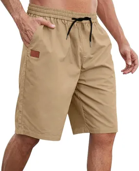 Mens Shorts 7 Inch, Mens Casual Shorts - Cotton Drawstring Summer Beach Stretch Twill Chino Golf Shorts with Pockets