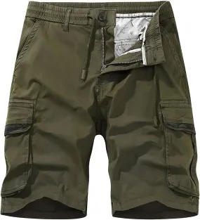Mens Shorts 7 Inch Slim Fit Casual Twill Cargo Shorts Cotton Drawstring Classic Stretch Hiking Tactical Shorts