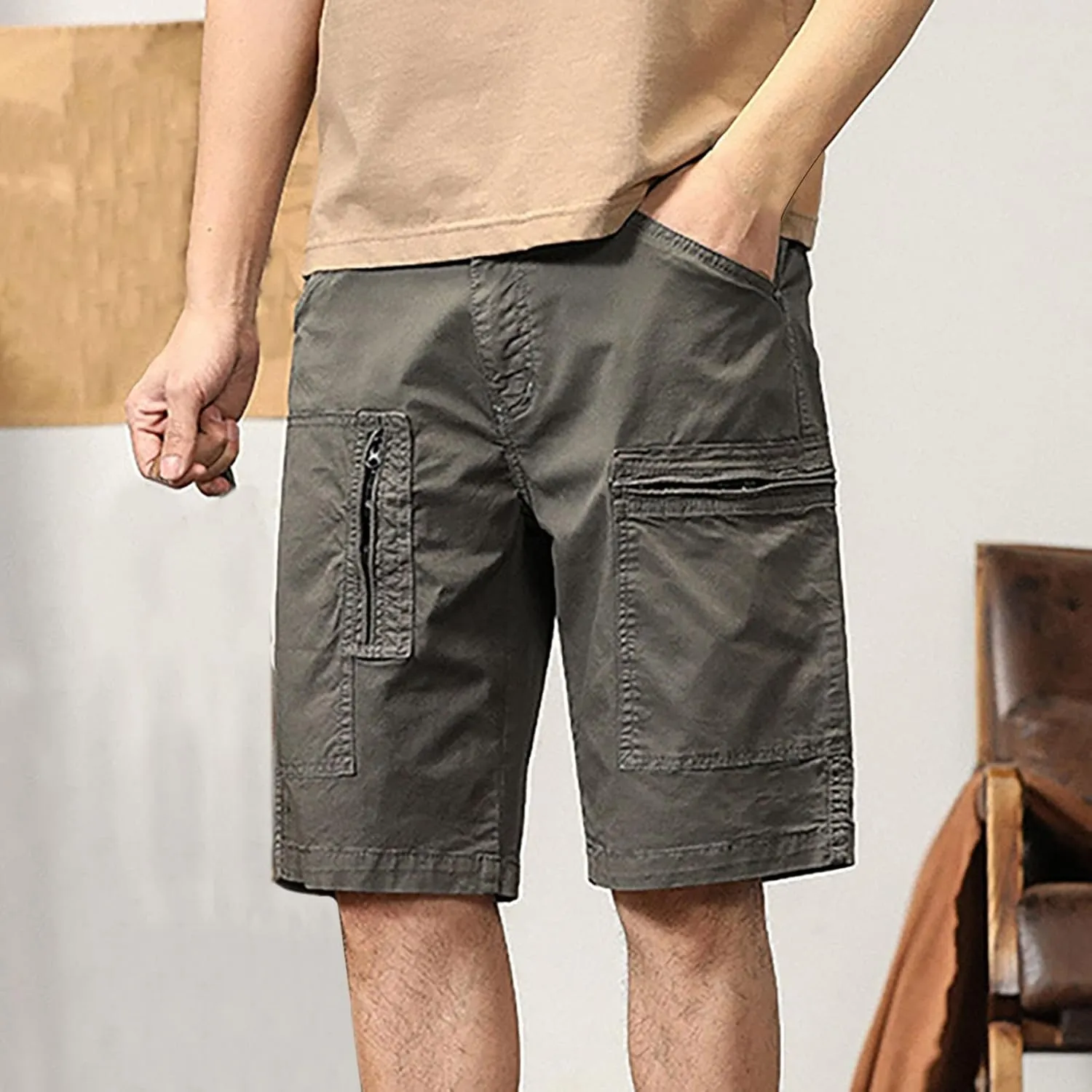Mens Shorts Casual Cargo, Men's Athletic Gym Shorts Loose Comfort Stretch Straight Leg Chino Shorts Pants