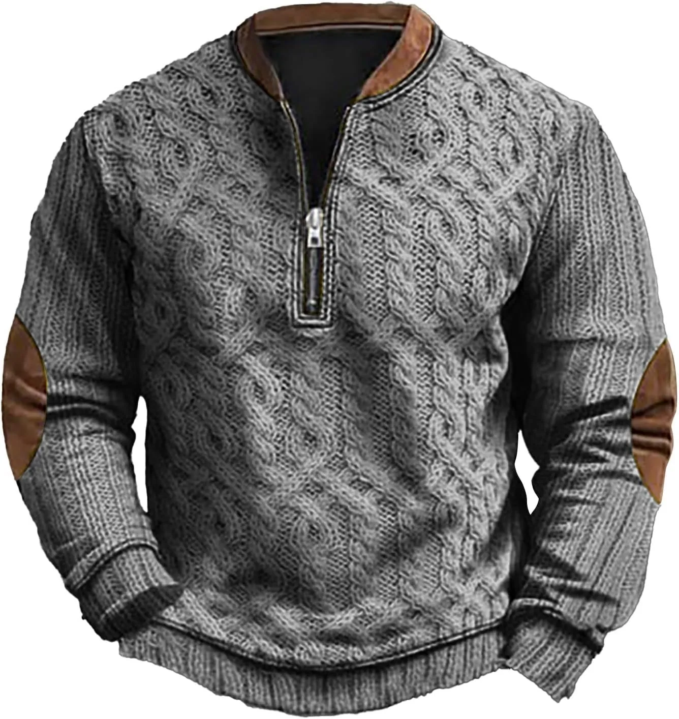 Mens Sweatshirts Hoodies Quarter Zip Oversized Vintage Printed Knit Pullover Loose Warm Fashion Crew Neck Sweater