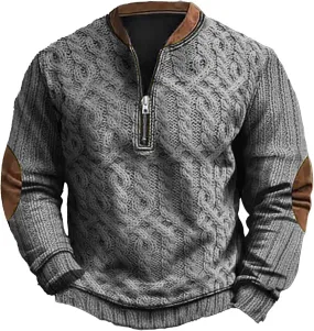 Mens Sweatshirts Hoodies Quarter Zip Oversized Vintage Printed Knit Pullover Loose Warm Fashion Crew Neck Sweater