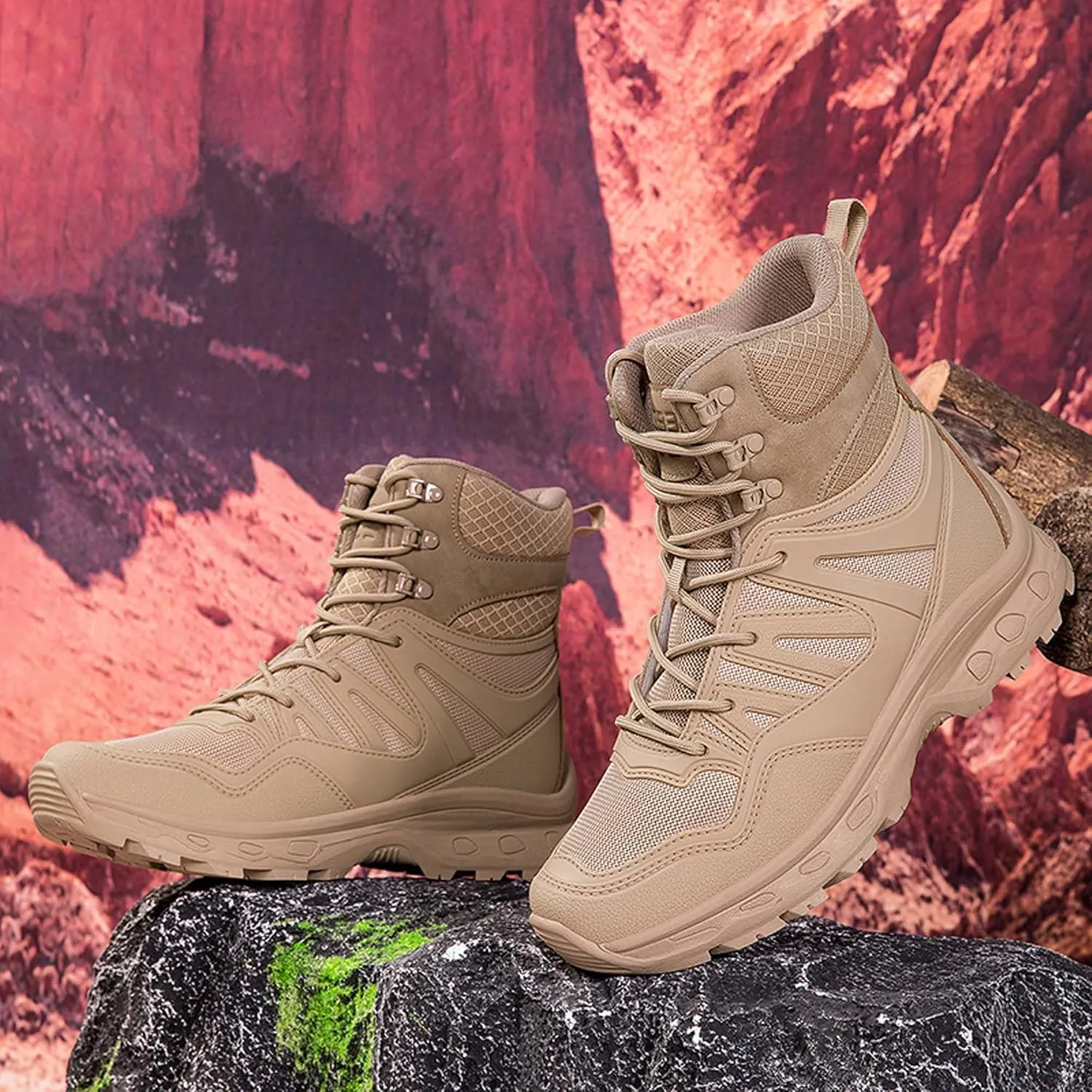 Men's Waterproof Anti-slip Wear-resistant Hiking Boots Military Training Boots Outdoor Hiking Breathable Boots high-top Lace-up Combat Boots Comfortable Work Boots