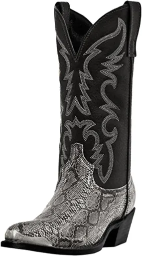 Mens Western Boots - Pull On Leather Cowboy Boots with Steel Toe and Pointed Toe - For Men's Work and Party Dress Up