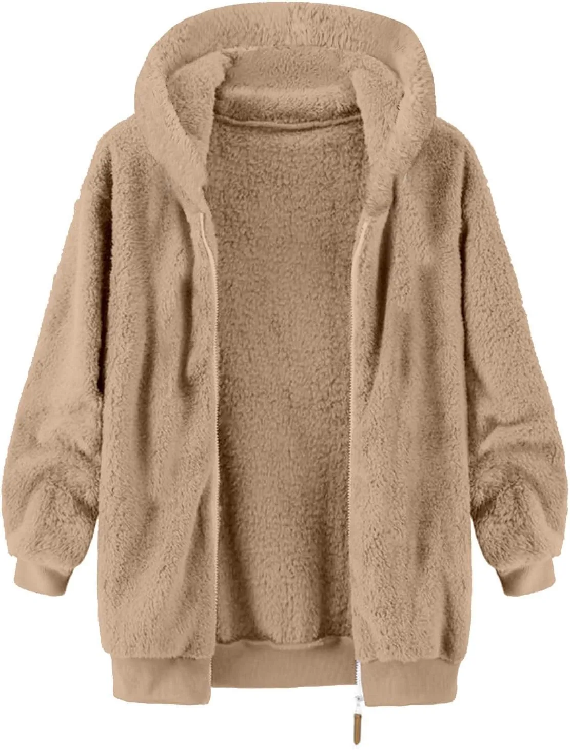 Men's Winter Hoodies Sherpa Fleece Jacket Warm Lightweight Plush Fuzzy Sweatshirt Zip Up Outwear Faux Fur Fluffy Coat