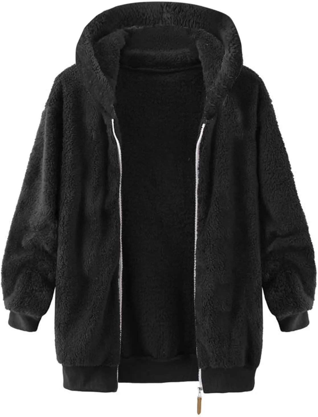 Men's Winter Hoodies Sherpa Fleece Jacket Warm Lightweight Plush Fuzzy Sweatshirt Zip Up Outwear Faux Fur Fluffy Coat