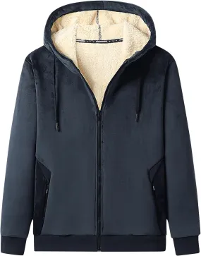 Men's Zip up Hoodie Warm Sherpa Fleece Lined Winter Jackets Casual Long Sleeve Hooded Drawstring Coats with Pockets