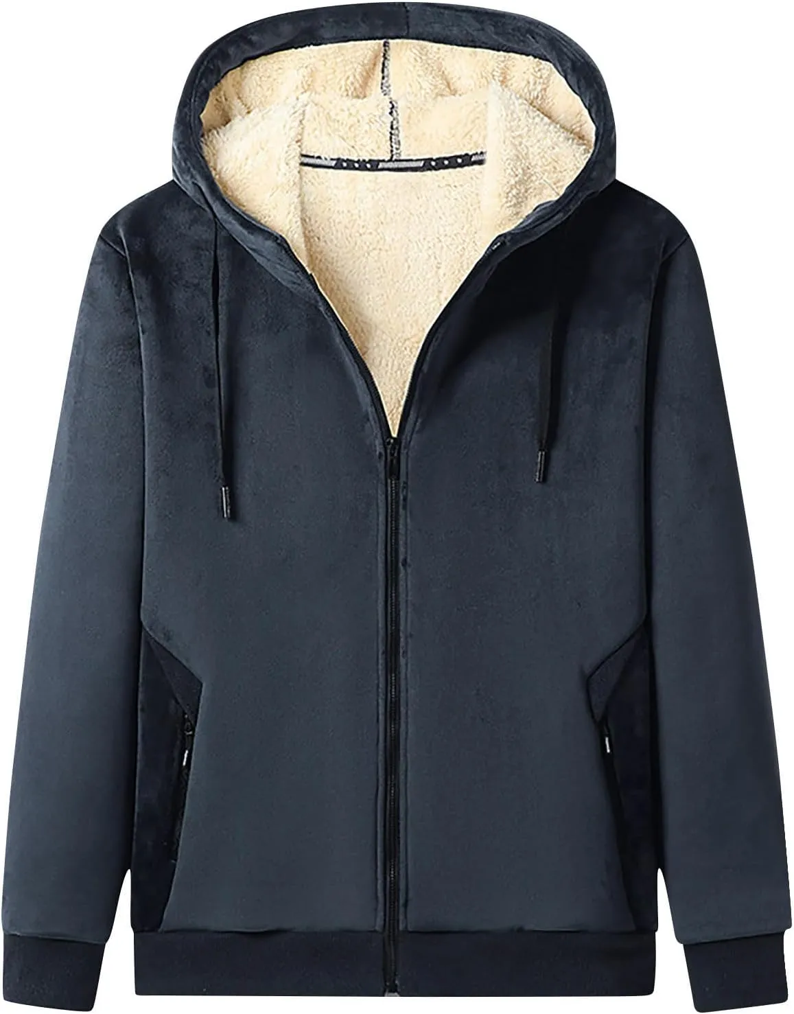 Men's Zip up Hoodie Warm Sherpa Fleece Lined Winter Jackets Casual Long Sleeve Hooded Drawstring Coats with Pockets