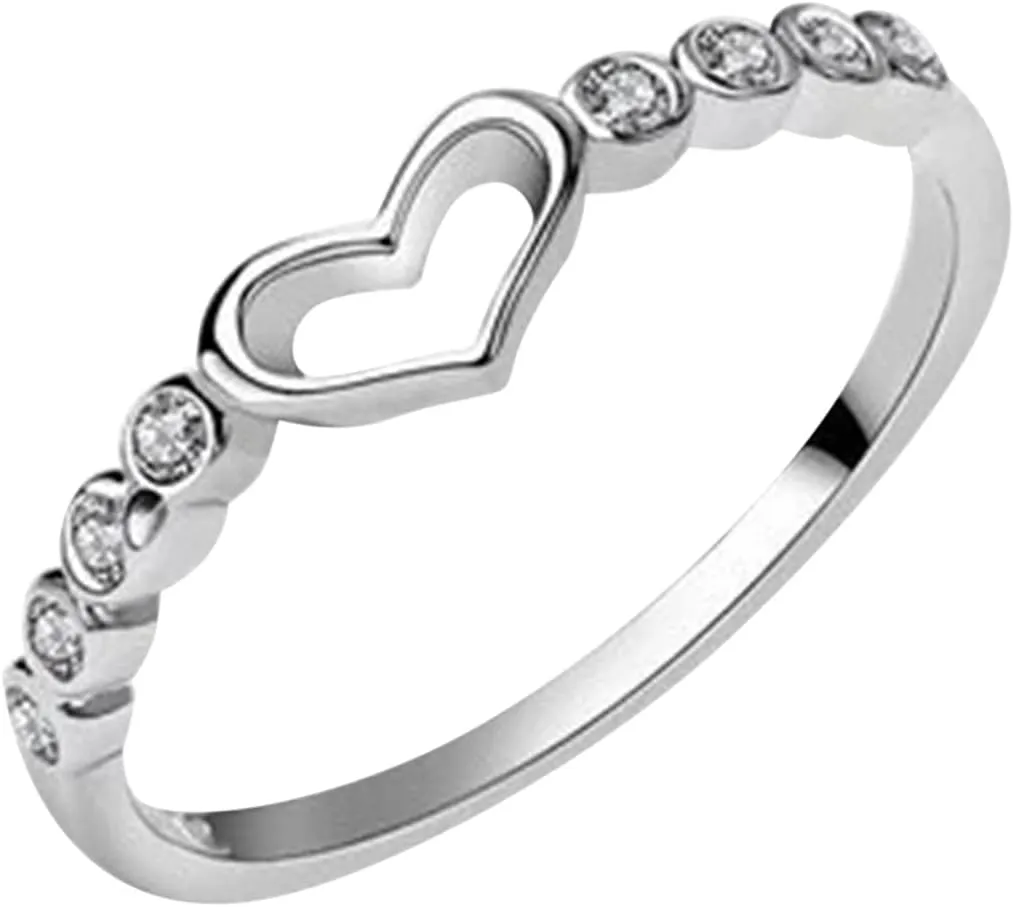 Minimalist Rings for Women Female Ring Hollow Set Crystal Heart Shaped Fashion Jewelry Silver Rings Jewelry (Silver, 10), 3qCcdGwo9