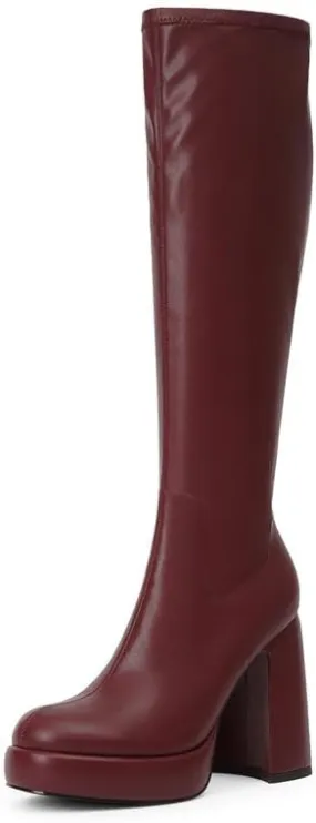 Modatope Platform Knee High Boots for Women Chunky Heel Rounded Toe Womens Knee High Boots Side Zipper Tall Boots