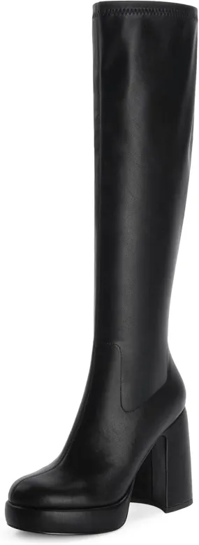 Modatope Platform Knee High Boots for Women Chunky Heel Rounded Toe Womens Knee High Boots Side Zipper Tall Boots