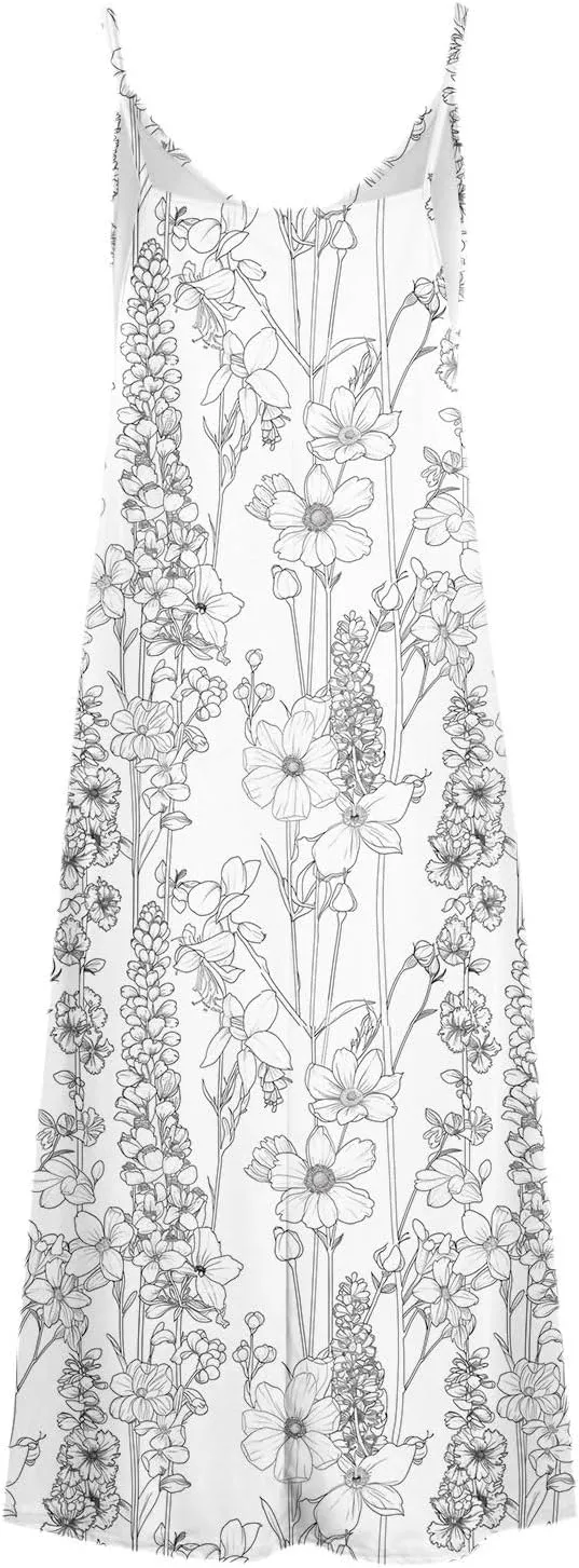 Mzkdieey Women's 2024 Summer Dress Casual Boho Floral Print Sundress Spaghetti Strap V Neck Flowy Maxi Beach Vacation Dress