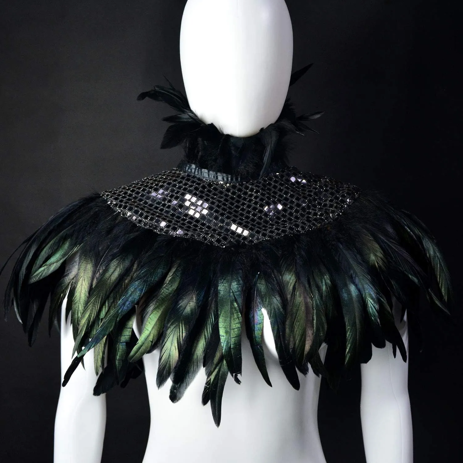 Natural Feather Sequins Shrug Shawl Cloak Collar Gothic Victorian Black Feather Shawl Halloween Dress up