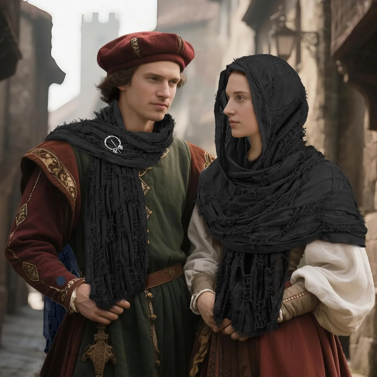 nezababycos Post Apocalyptic Hooded Shawl Scarf Medieval Renaissance Cowl Cloak Cape Tattered Viking Costume for Men Women