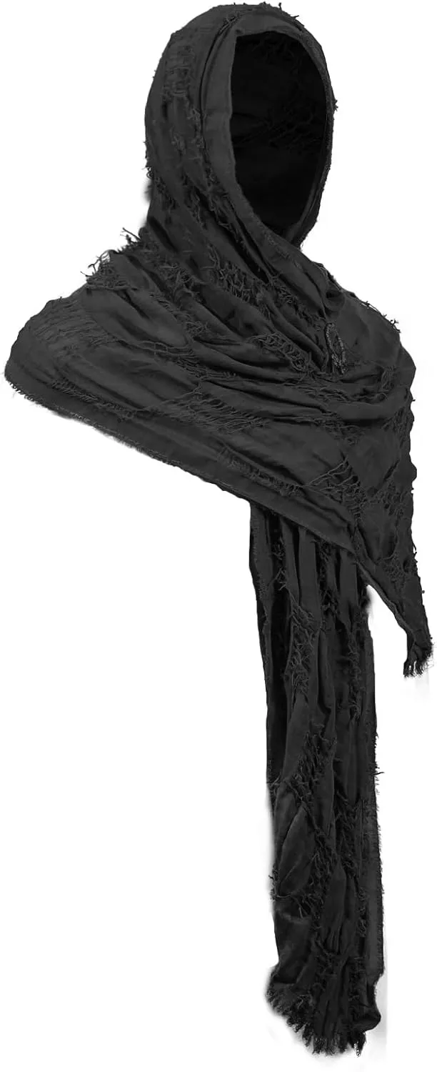 nezababycos Post Apocalyptic Hooded Shawl Scarf Medieval Renaissance Cowl Cloak Cape Tattered Viking Costume for Men Women