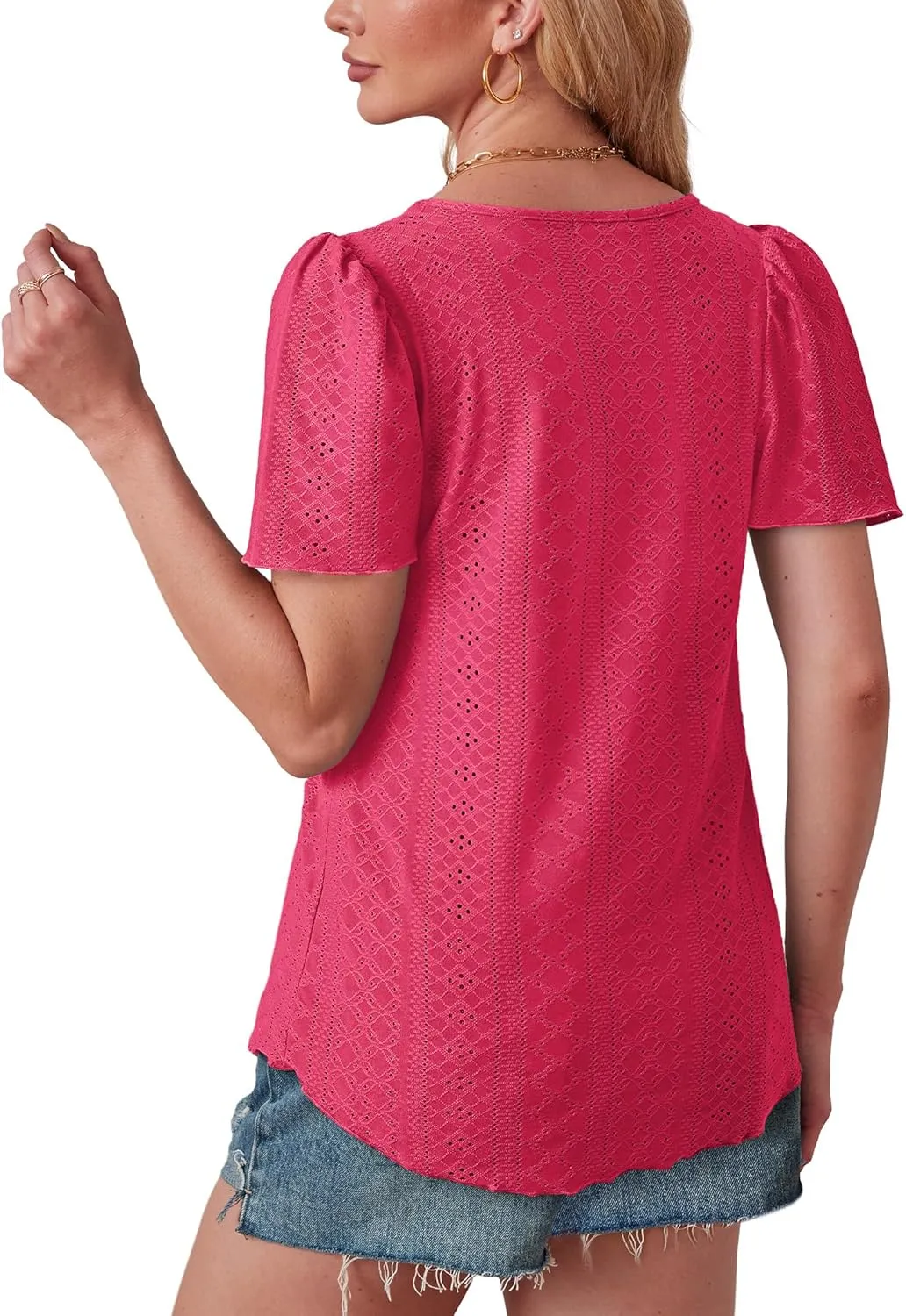 OFEEFAN Womens T Shirts Loose Fit Scooped Neck Short Sleeve Blouses Dressy Casual Summer Tops