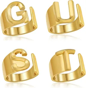 Otxas Silver Initital Rings Gold Letter Rings Chunky Gold Rings for Women Thick Bold Rings Gold Statement Rings Silver Stackable Rings Trendy Fashion Rings