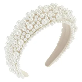 Padded Pearl Headband Thick Beaded Headbands for Women Non Slip Fancy Puffy Headband Pearl Headpiece for Bride Wedding Hairband Hair Accessories Gift B-Beige