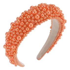 Padded Pearl Headband Thick Beaded Headbands for Women Non Slip Fancy Puffy Headband Pearl Headpiece for Bride Wedding Hairband Hair Accessories Gift B-Orange